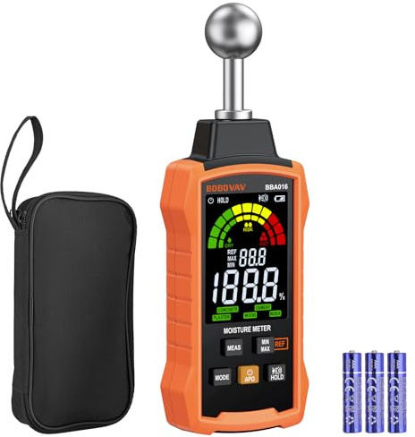 BOBOVAV Testeur Humidité avec Capteur Sphérique pour Mesure Non Destructeur | Détecte 5-40mm,5 Modes,Mode INDEX,Écran LCD 3 Couleurs + Alarme Sonore,Fonction REF,pour Mur,Bois,Maçonnerie,Béton