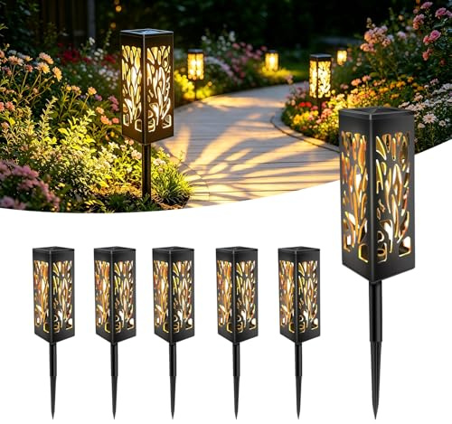 Caldarax 6 Pezzi Luci da Esterno Giardino Solari, Lanterna Solari da Esterno, Bianco Caldo, IP44 Impermeabie, Lampade Solare da Esterno per Sentieri, Giardini, Vialetto, Terrazza Decorazione
