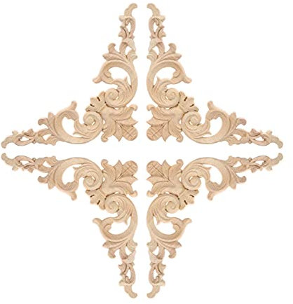 MUXSAM 4pcs Moulure Bois Sculpté Large Bois de Chêne Sculpté Applique d'angle Sculpté Décalque pour Armoires Fenêtres Murale Porte Maison Décoration 20 * 20