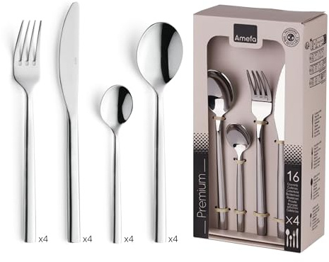 Amefa 1050X0AF21B60 Carlton Couverts de table/coffret 4 personnes Acier Inoxydable/Couvert Monobloc Finition Brillante 13,7 x 7 x 26,5 cm