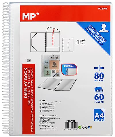MP – Carpeta Clasificadora con Anillas, 60 Fundas A4 con Portada Personalizable