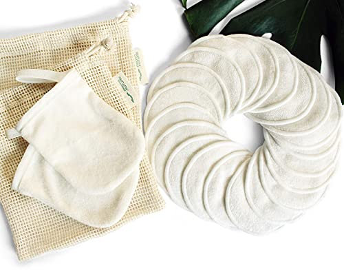 Proto Future 20 Abschminkpads Waschbar, Weiche Waschbare Bio-Bambus Abschminkpads - Bio-Bambus-Kreise mit 2 Handschuhen und 2 Baumwollnetzbeuteln Umweltfreundlich und Abfallfrei