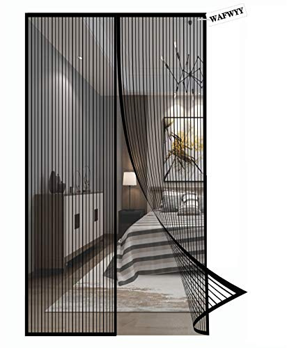 WAFWYY® Magnet flugskärm dörr insektsskydd, magnetisk gardin självhäftande installation utan borrning, myggnät magnetisk stängning, full ram, 80 x 210 cm 100x230cm Schwarz