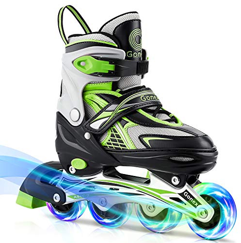 Gonex Inline Skates for Girls Boys Kids, Adjustable Skates Outdoor Blades Inline Roller Skates for Children Teens Women with Light Up Wheels for Indoor Outdoor Backyard Skating, Green S