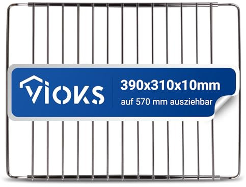 VIOKS Backofen Gitterrost Ausziehbar 390/570x310mm & Herd Grillrost Edelstahl/Ofen Gitterrost für Backofen/Backofen Rost/Backgitter Verstellbar/Backofenrost Ausziehbar/Gitter für Backofen