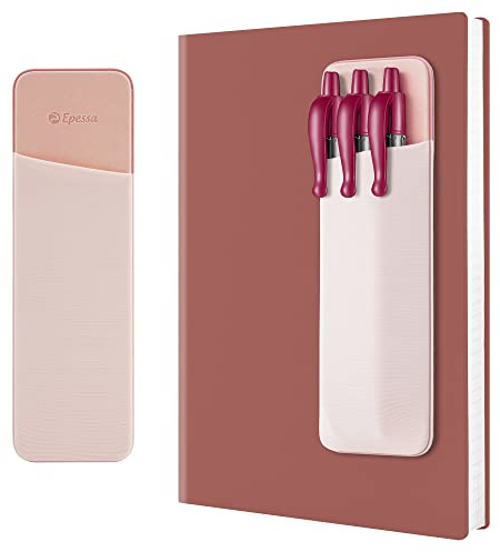 Epessa Stick-On Pen Holder for Notebook, Adhesive Pencil Sleeve Pouch for Hardcover Journals, Planners, Notebooks, Reusable Pen Pocket Organizer Easy to Remove (Pink)