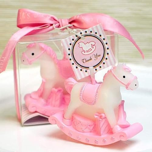 DISOK - Lote de 20 Velas Caballo Balancín Bautizo. Originales velas como motivo detalle de bautizo niña. Velas Bautizo. (20-Rosa) Detalles y regalos, recuerdos para bautizos, baby shower party niñas
