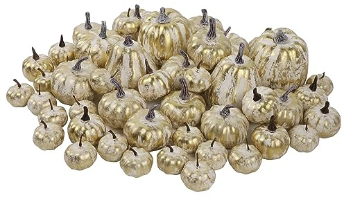 winemana 46 Pcs Assorted Size Artificial Pumpkins Fall Decorations, Gold Foam Pumpkin Autumn Decor, Decorative Faux Pumpkin for Halloween Thanksgiving Table Centerpiece Mantle Bowl Wedding Party