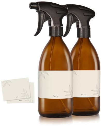 Oputec 2 x 500ml Braunglas-Sprühflaschen zum Befüllen mit ergonomischem Sprühkopf – Hochwertige, nachfüllbare Glas-Wassersprühflaschen für Pflanzen, Blumen, Reinigungsmittel, Haushalt & Haarpflege