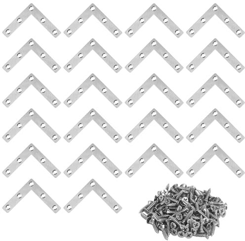 22 Stück Flachwinkel 90 Grad L-Form Eckwinkel Flache Winkelverbinder Edelstahl Flachverbinder Winkel Klammern Flache Ecke Bracket mit Schrauben für Holzmöbel Schränke Tische und Stühle (80 x 80 mm)