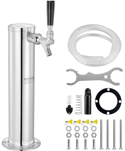 VEVOR Bierzapfsäule mit Einzelhahn, Bierfass-Turm aus Edelstahl, Kegerator-Turm-Kit mit Vormontierten Schläuchen und Selbstschließendem Zapfhahnschaft für Partys, Bars, Pubs, Restaurants
