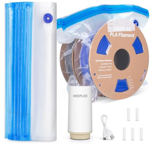 DEEPLEE Filament Vacuum Storage Bags Kit, 30 Pcs 3D Printer Filament Storage Bags with USB Electric Pump, Moisture-proof and Dust-proof, 34*30cm Reusable Vacuum Storage Bags for 3D Printing Filaments