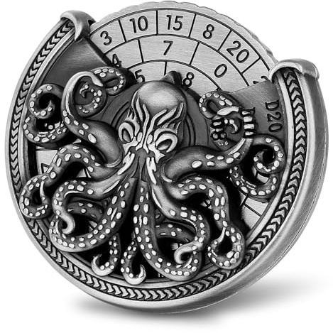 DND Ruota Dadi Spinner 7-in-1, Polpo Metallici D&D con Scatola, Spinner di Roulette per Giochi di Ruolo e Società, Argento Scuro