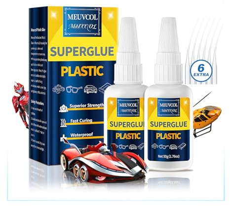 Meuvcol Transparent Kunststoffkleber Extra Stark 100g, Sekundenkleber für Lego, Miniaturen, 3D Druck, Auto, ABS, Acryl, Plastik, PVC, Wasserfest, Geruchlos, Klar, Flüssig, 8 Stück