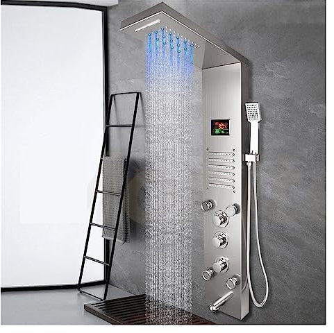 Colonna Doccia, Pannello doccia con display digitale spazzolato in nichel grigio scuro, getti idromassaggio for doccia a pioggia a LED a colonna, miscelatore for vasca da bagno ,per Bagno(Nickel Brush