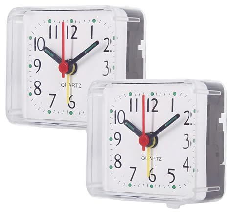 DtgEcd 2 Pcs Small Alarm Clock, Travel Alarm Clock, Battery Powered Travel Clock, Compact Table Clock For Heavy Sleepers, Office, Kids Room