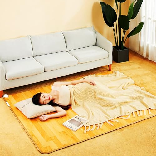 Tapis chauffant Tapis chauffant électrique en graphène, coussin chauffant en cristal de carbone à rayures en bois, tapis de sol chauffant, chauffe-pieds(50x100CM)