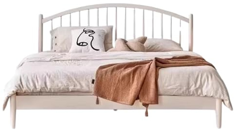 GVAwood European Beech, Poplar Solid Wood Bed (120x200cm) (47.2x78.7 inch) / White Color Poplar Bed