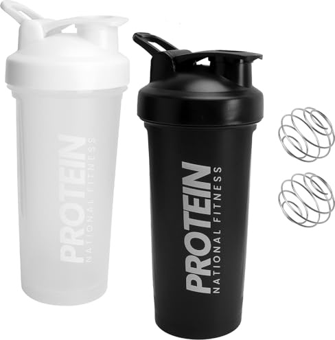 2PCS Shaker per Proteine 700ML con Indicatore di Livello, Senza Perdite, Shaker per Proteine con Sfera, Bottiglia per Fitness da Palestra, Shaker per Proteine per Polvere di Proteine Cremose, Whey, F