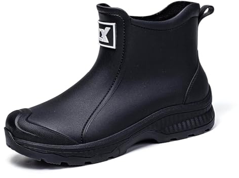 Scarpe da pioggia alla moda da uomo, suola spessa, comode scarpe da acqua, per esterni, lavaggio auto, pesca, scarpe in gomma antiscivolo per cucina, Nero , 44 EU