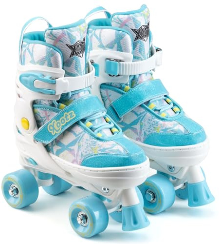 Xootz Kids Adjustable Quad Roller Skates, Comfortable Semi-Soft Boots, Durable PVC Wheels, Smooth 608Z Bearings for Boys and Girls