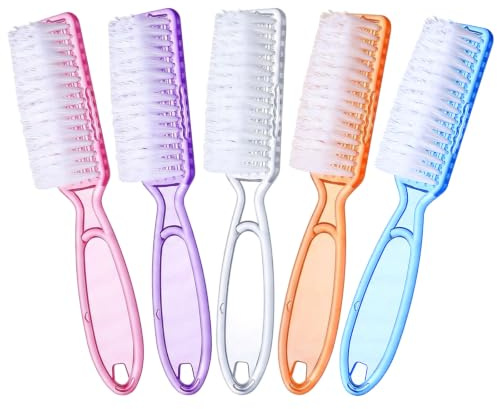 5 cepillos de limpieza de uñas con mango, cerdas suaves, cepillo de mano de plástico con orificio para colgar, accesorios de manicura y pedicura, para manos, dedos de los pies, hogar, jardín, salón (5