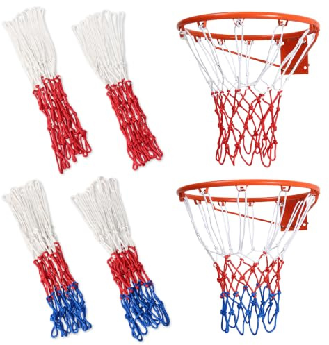 YiiHHooN 4 Piezas Redes de Baloncesto, Red de Baloncesto de Repuesto en 2 Colores con 12 Lazos, Red para Canasta de Baloncesto de Poliéster para Aros Estándar Interior y Exterior