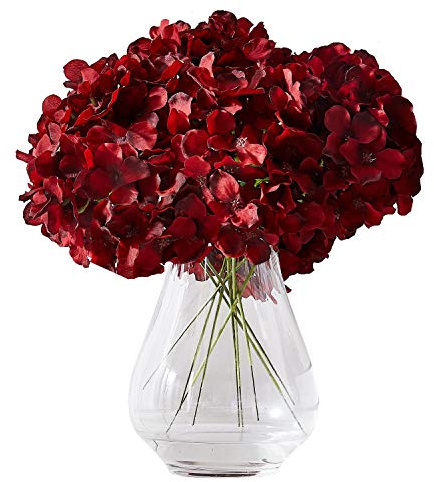 Kislohum Hortensias de Seda con 10 Tallos, Color borgoña, Cabeza de Hortensia Artificial para centros de Mesa de Boda, Ramos, decoración Floral para decoración del hogar