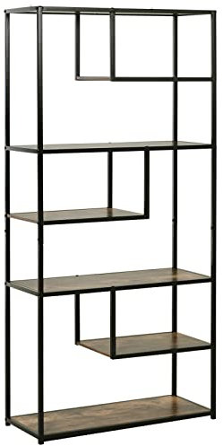 HOMCOM 6 Tier Bookcase, Industrial Tall Shelf Unit with Steel Frame for Home Office, Study, Living Room, Hallway, 82 x 33.5 x 175 cm, Rustic Brown and Black