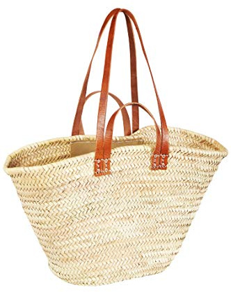 Sac en osier original Ibiza Palmera - 55 cm - En feuille de palmier marocain - Panier à provisions tressé XXL - Sac à bandoulière naturel pour homme et femme