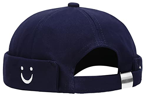 Malaxlx Gorra para Hombre Docker Cap Seemannsmütze Docker Mütze Hafenmütze Seemannskappe Brimless Cap Herrenmütze Verstellbar, Cara Sonrisa Bordado Azul, Talla única