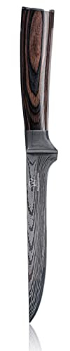 Küchenkompane – asiatisches Filetiermesser aus 7CR17 mit ergonomischen Pakkaholzgriff inkl. Geschenkbox | Küchenmesser im eleganten Damast Design | rostfreies & scharfes Kochmesser | Made in Germany