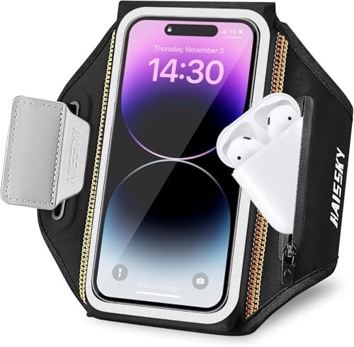 Phone Armband Holder for Running 3D Design Cell Phone Armband with Zipper Pocket for Earbuds Car Keys,Water Resistant Sport Running Arm Band for iPhone 16 15 14 13 12 11 Pro Max Fit Up to 6.9''