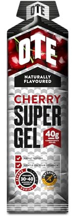 OTE Super Gel - Energy Gels for Running & Cycling - Dual Source Energy with 40g of Carbohydrates - Superior Glucose Fuel for Swimming, Triathlons & Endurance Sports - Box of 12 (Cherry)