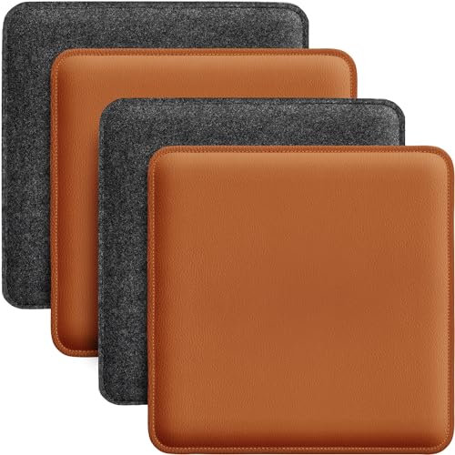 Miqio Design Sitzkissen | Wendekissen Rechteckig aus Filz und Kunstleder | Stuhlkissen 35x35 cm | 4er-Set | Sitzauflage für Bank und Stuhl | Dunkelgrau-Cognac