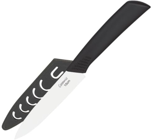 Tradineur - Coltello in ceramica per verdure, con custodia protettiva, lama da 10 cm, manico ergonomico, taglio preciso, lunga durata, sbucciare, tagliare, cucina - 20 cm