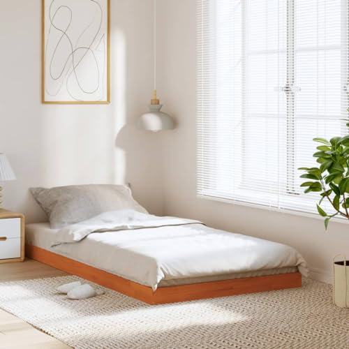 vidaXL Massivholzbett, Holzbett Bett für Schlafzimmer, Bettgestell Bettrahmen mit Lattenrost, Einzelbett Modernes Design, Wachsbraun 90x190cm Kiefer