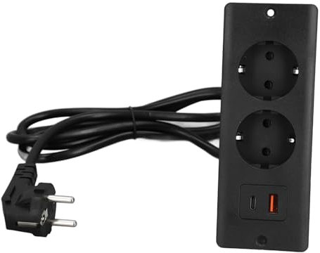 Toma de Corriente Empotrada con 2 Salidas 20W PD USB C 18W QC3.0 USB A para Instalación de Muebles, Incluida Mesa Auxiliar con Cajón de Escritorio (BLACK)