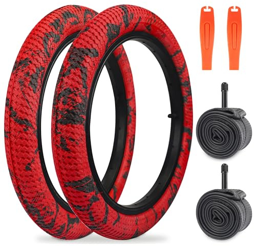 WEEROCK Bike Tire 16 Inch Tires (56-305) 2 Pack 16 x 2.1 Folding Bead Replacement Tyre with Inner Tubes for 16 Bicycles, Kid Bike, MTB, Mountain Bike, BMX, Red Black