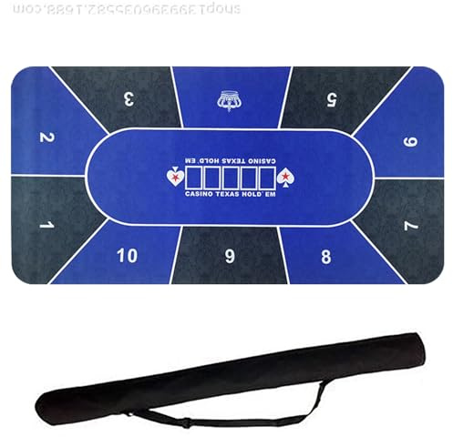 Alfombrilla de póquer profesional de 180 x 90 cm, alfombrilla de blackjack para 10 jugadores, portátil, de goma, diseño Texas Hold'em, con bolsa de transporte para juegos de póquer, diseño de