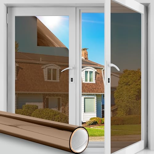 Funfox One Way Mirror Window Film Privacy, Reflective Mirror Tint Film Heat Control UV Sun Blocking Anti Glare Static Cling for Glass Window Covering, Tee Silver 90x200cm