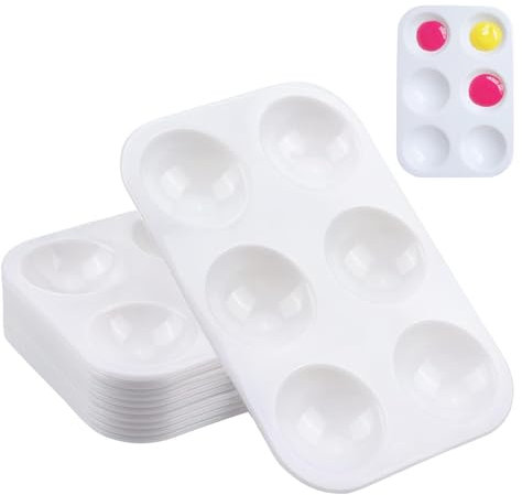 12 Stück Mischpalette Kunststoff Palette, Farbtablett mit 6 Feldern,Mini Rechteckige Weiß Aquarellpalette, Wiederverwendbare Malpalette für Malen Kunsthandwerk Malerei Bastelarbeiten| 8.3 x 12.0 cm