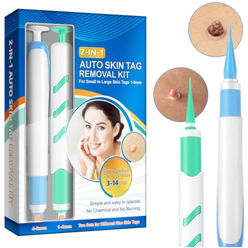 Skin Tag Removal Kit - 2-in-1, Auto Skin Tag Remover Pen Kit for 1-9mm Skin Tags, Easy & Fast Remover Wart & Mole - 60 Bands + 36 Repair Patches for Face, Body Within 3-14 Days (2 Pens)