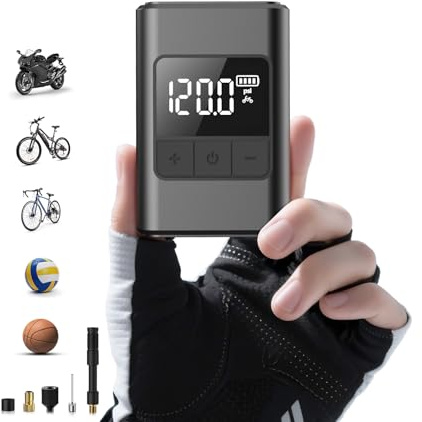 Mini Bomba eléctrica para Bicicleta, 120 PSI alimentada por batería, con manómetro, Apagado automático e iluminación LED, con válvulas Presta y Schrader,ATV, Bicicletas de Ciudad y Bicicletas