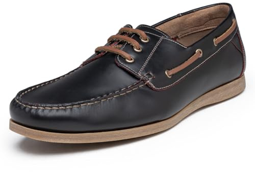 Marcport Men’s Premium Leather 3-Eye Boat Shoes, Classic Lace-Up Non-Slip Loafers for Work, Driving & Casual Wear (MAHOGANY10)