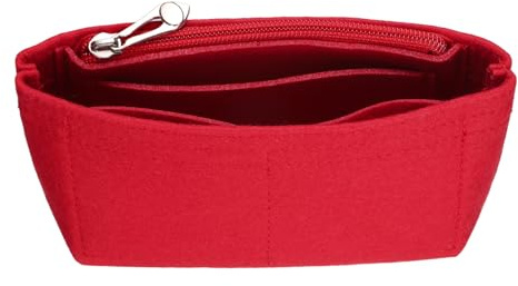 QUARKZMAN Purse Organizer Insert, Kleiner Filz Handtaschen Organizer Mini Tasche Aufbewahrung & Verarbeitung Innentaschen Futter Mit Reißverschluss Für Rucksack Tote Schultertaschen, Rot