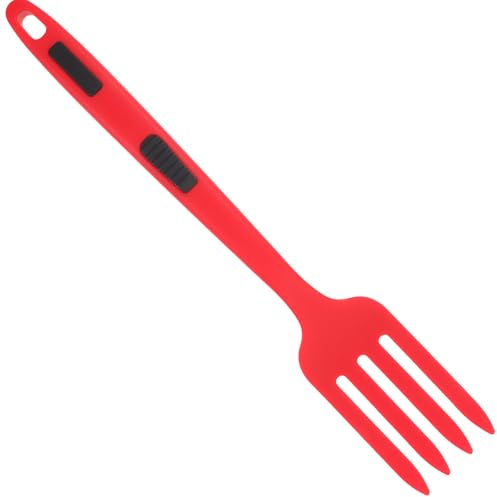 EXCEART Fourchette Cuisine en Silicone Rouge Vif Antiadhésive et Résistante à la Chaleur Fourchette à Nouilles Frites Ergonomique Accessoire Pratique pour Cuisson et Salade Pinces en