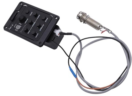 YUKERMARB Gitarr-preamplifier, Gitarr-preamplifier EQ-utjämnare med Fasomkopplare och LED-stämmare, volym-, bas-, mellanregister- och Diskantkontroller för Presys Plus Inbyggt Pre