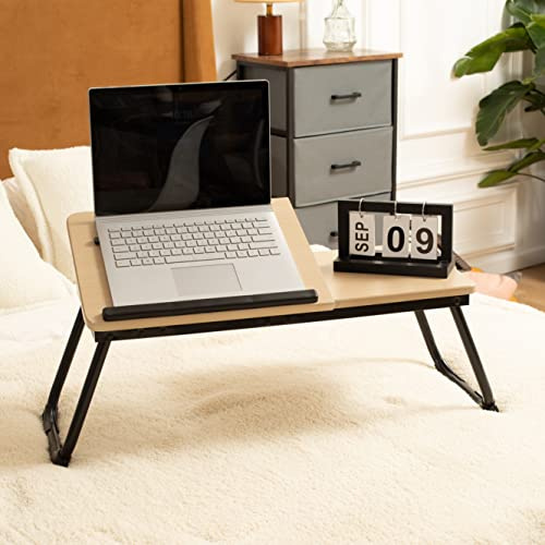 MEUBLE COSY Sidobord Sängbricka Fällbart Bord Skrivbord för Laptop PC Soffa Stativ Justerbar och Bärbar, Ek och Svart