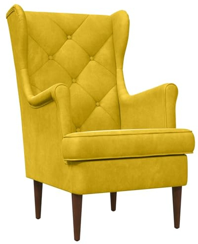 QJBSAVVA Fauteuil de Salon Moderne en Velours Jaune, Chaise Individuelle Confortable avec Cadre Métal et Pieds en Bois Style Années 50 pour Chambre et Bureau, 65 x 79 x 100 cm